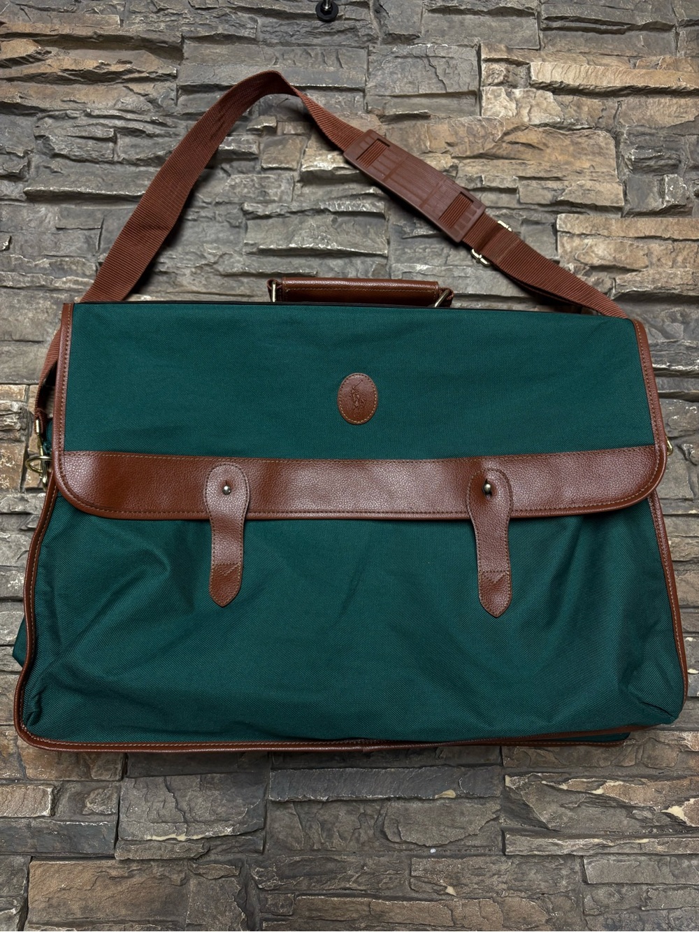 Vintage Polo Ralph Lauren Bag Green Canvas Shoulder Carry On Satchel Briefcase